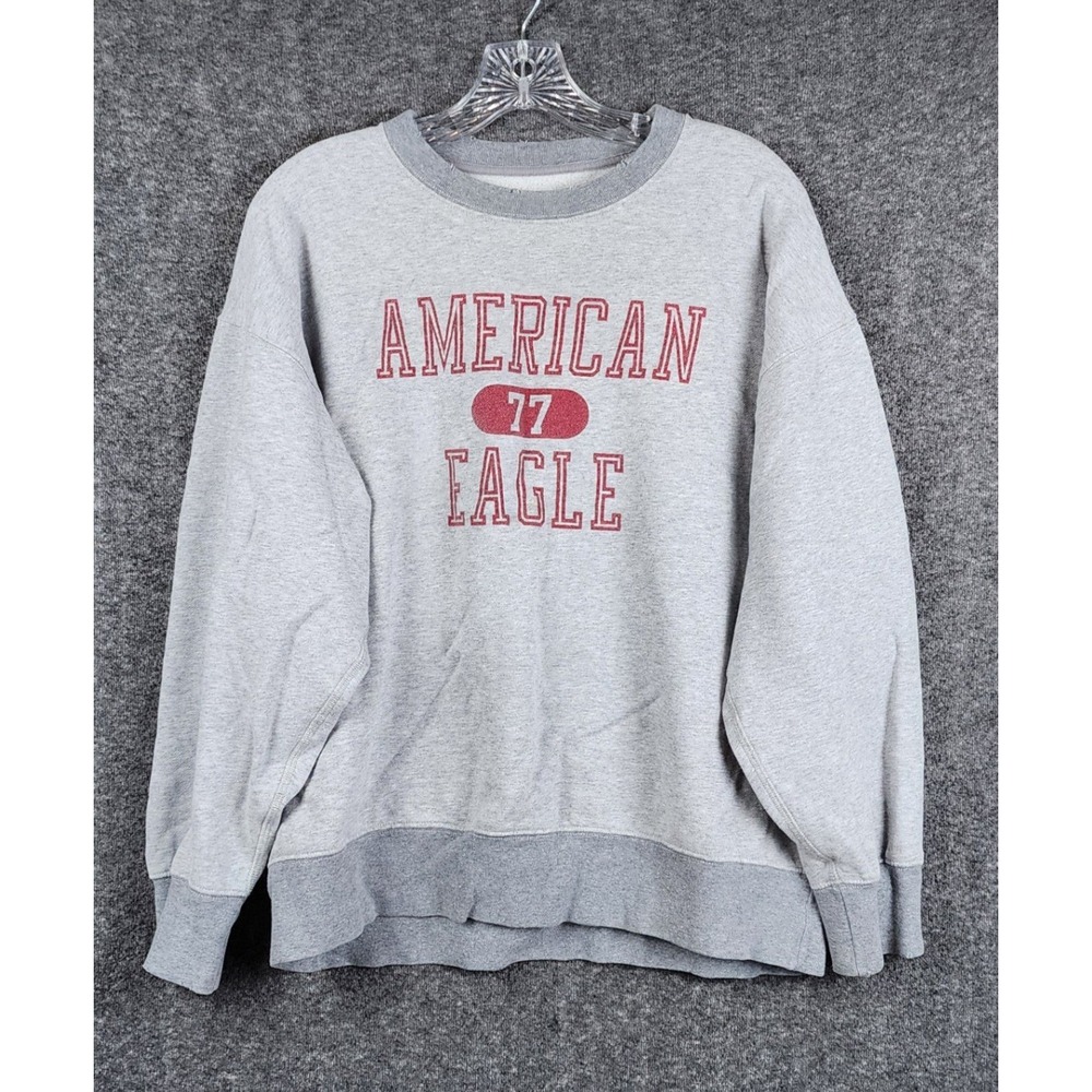 American Eagle Sweatshirt‎ Mens Medium Graphic 77 Relaxed Crewneck Distressed